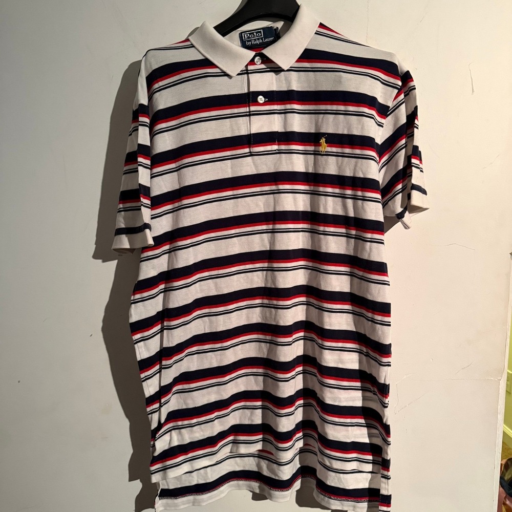 Y2K Polo Ralph Lauren Medium Polo Striped Shirt Red White Blue Yellow PONY